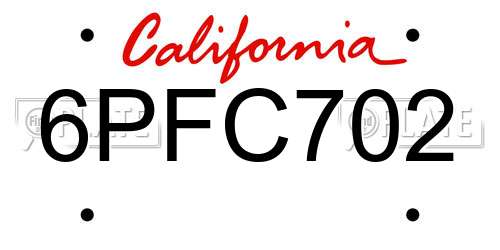 6PFC702 California License Plate