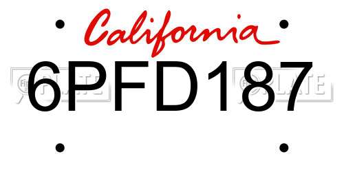 6PFD187 California License Plate