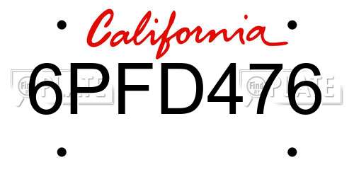 6PFD476 California License Plate