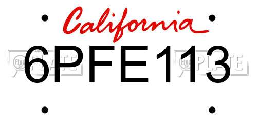 6PFE113 California License Plate
