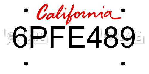 6PFE489 California License Plate