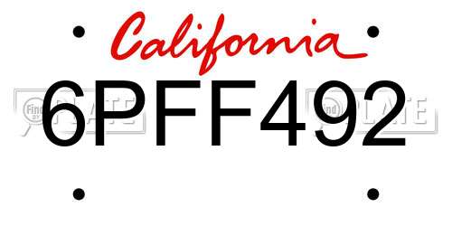 6PFF492 California License Plate