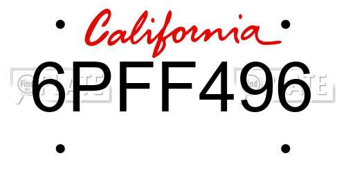 6PFF496 California License Plate