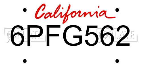 6PFG562 California License Plate
