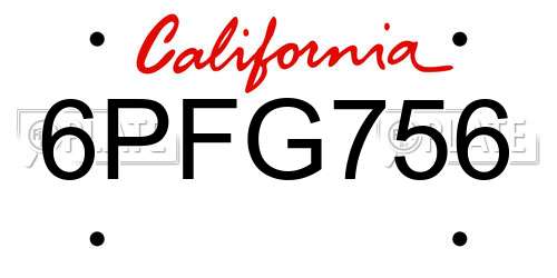 6PFG756 California License Plate