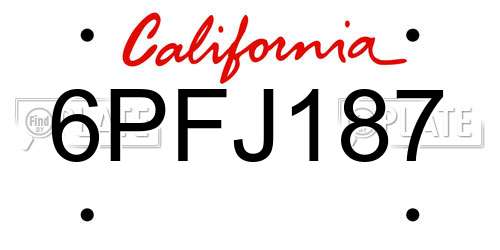 6PFJ187 California License Plate
