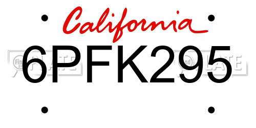 6PFK295 California License Plate
