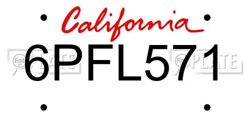 6PFL571 California License Plate