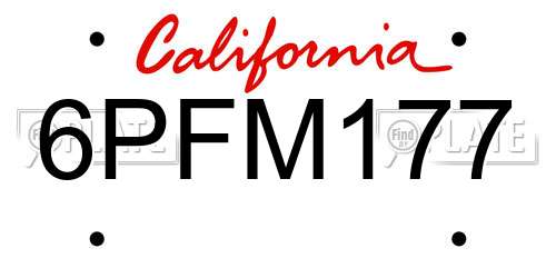 6PFM177 California License Plate