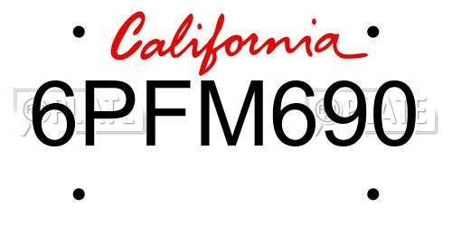 6PFM690 California License Plate