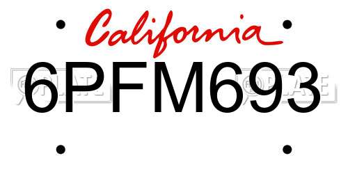 6PFM693 California License Plate