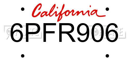 6PFR906 California License Plate