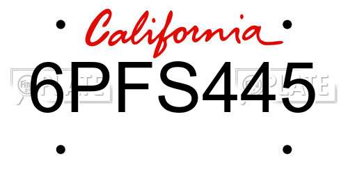 6PFS445 California License Plate