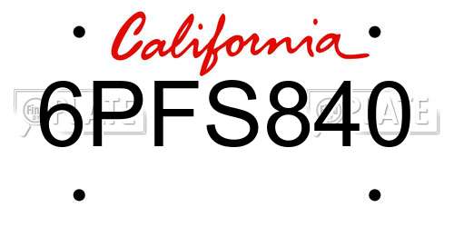 6PFS840 California License Plate