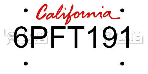 6PFT191 California License Plate