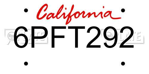 6PFT292 California License Plate