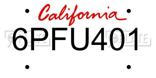 6PFU401 California License Plate