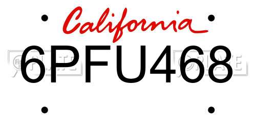 6PFU468 California License Plate