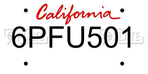 6PFU501 California License Plate