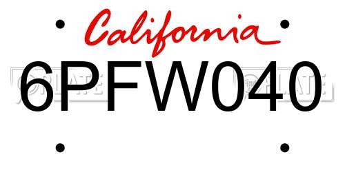 6PFW040 California License Plate