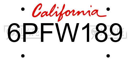 6PFW189 California License Plate
