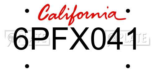 6PFX041 California License Plate