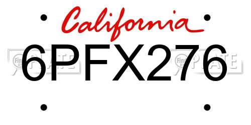 6PFX276 California License Plate