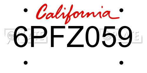 6PFZ059 California License Plate