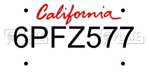 6PFZ577 California License Plate