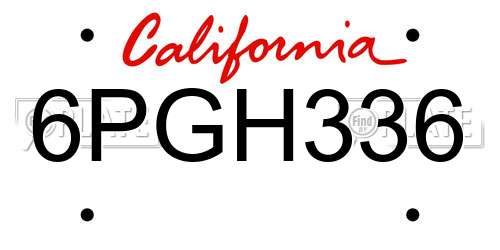 6PGH336 California License Plate