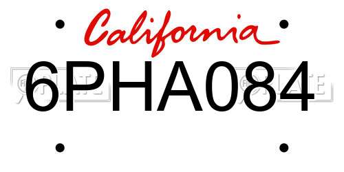 6PHA084 California License Plate