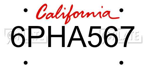 6PHA567 California License Plate