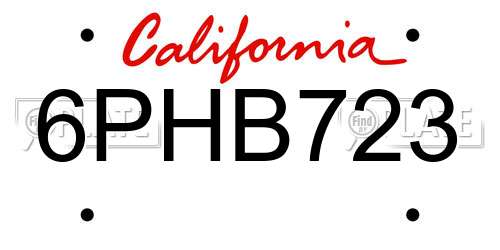 6PHB723 California License Plate