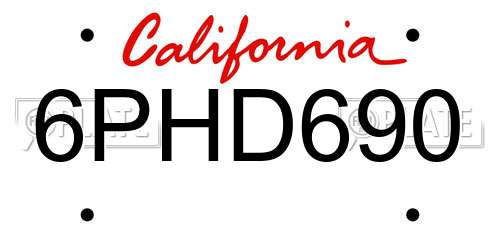 6PHD690 California License Plate