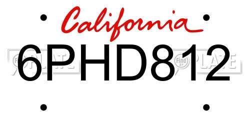 6PHD812 California License Plate