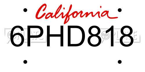 6PHD818 California License Plate