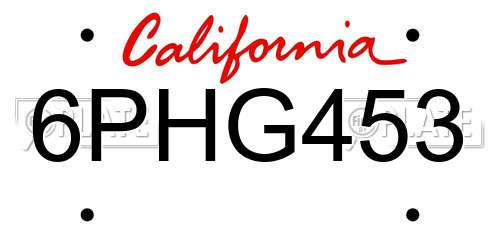 6PHG453 California License Plate