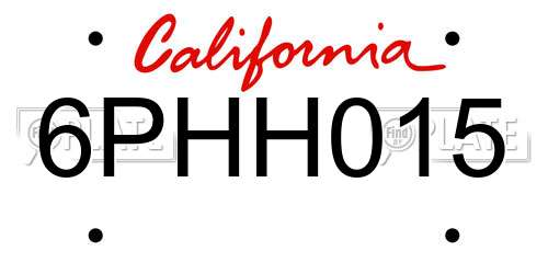6PHH015 California License Plate