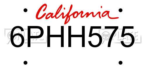 6PHH575 California License Plate