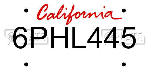 6PHL445 California License Plate