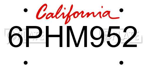 6PHM952 California License Plate