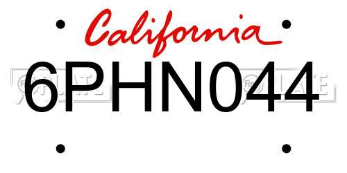6PHN044 California License Plate