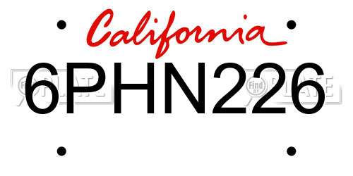 6PHN226 California License Plate