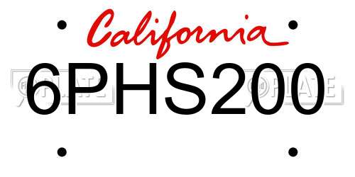 6PHS200 California License Plate