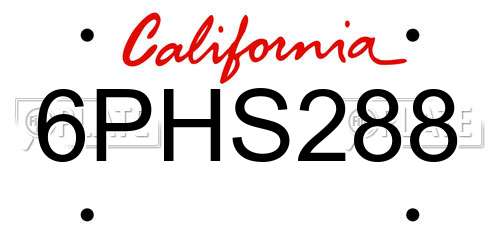 6PHS288 California License Plate