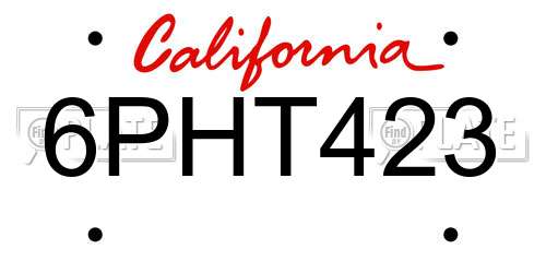 6PHT423 California License Plate