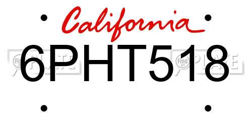 6PHT518 California License Plate