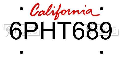 6PHT689 California License Plate