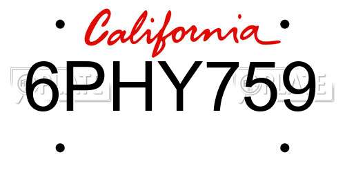 6PHY759 California License Plate