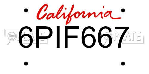 6PIF667 California License Plate